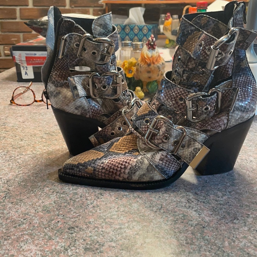 Jeffrey Campbell snakeskin leather booties